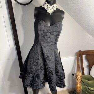 Vintage Jessica McClintock Gunne Sax 9/10 Strapless Reverse Halter Dress Black
